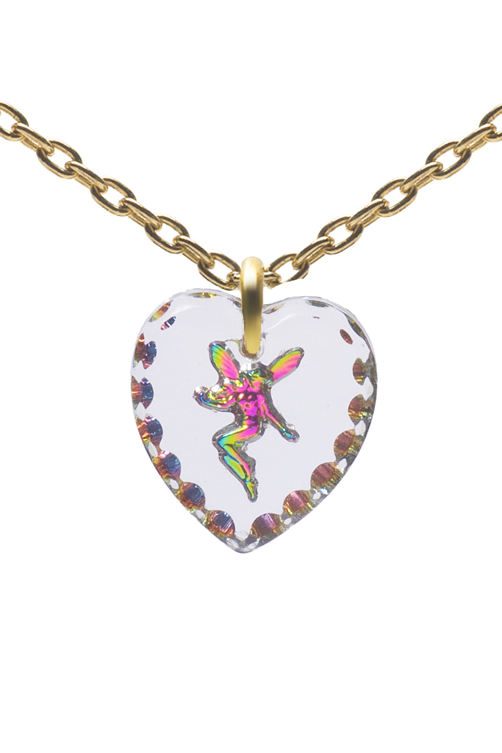 Glass Heart Pendant Necklace 18" Gold Plated Sterling Silver Cute Animal Charm - 0.55 x 0.51"