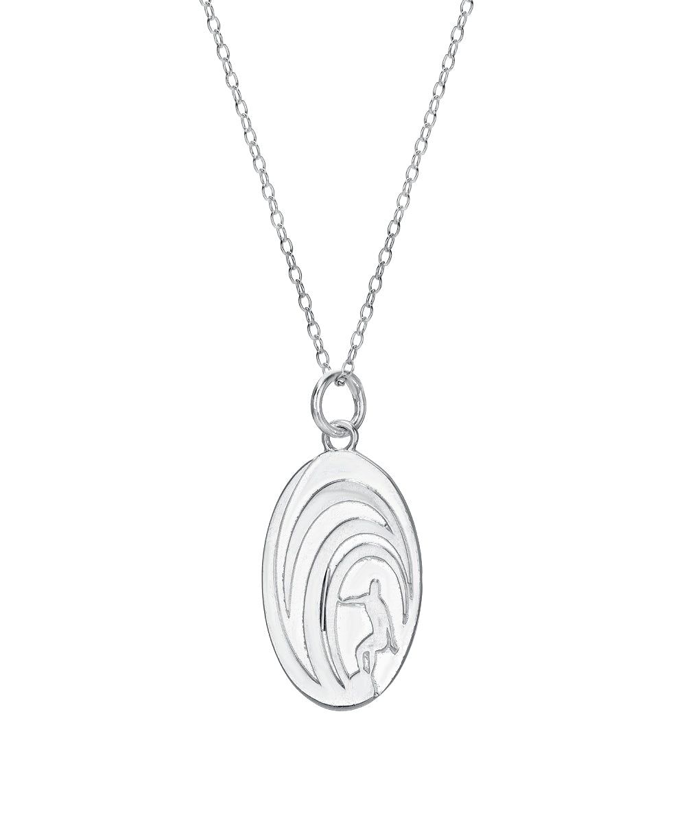 Sterling Silver St. Christopher Oval Surfers Protector Pendant Necklace