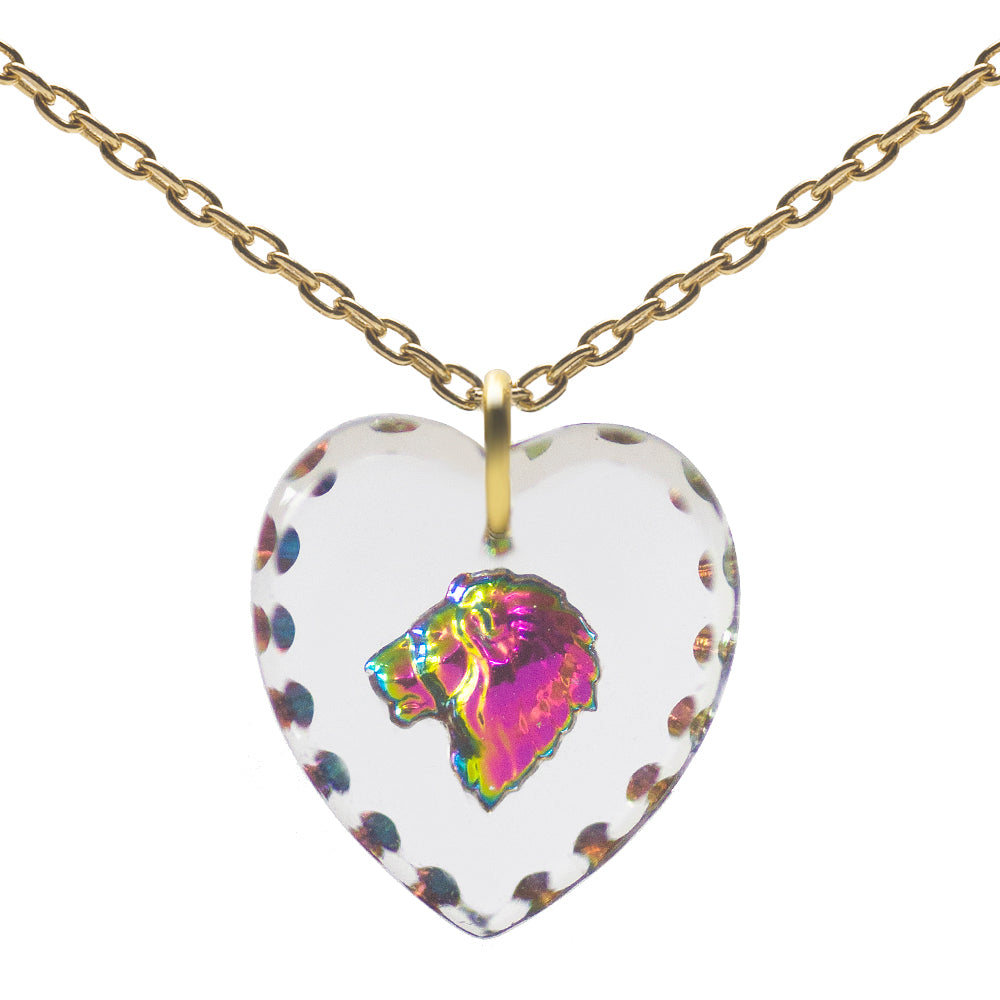 Glass Heart Pendant Necklace 18" Gold Plated Sterling Silver Cute Animal Charm - 0.55 x 0.51"