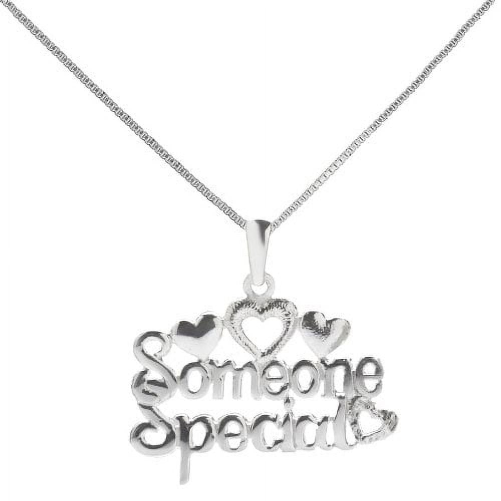 The Sterling Silver Someone Special Pendant Necklace features three hearts and a heartfelt message, making it the perfect gift for a loved one.