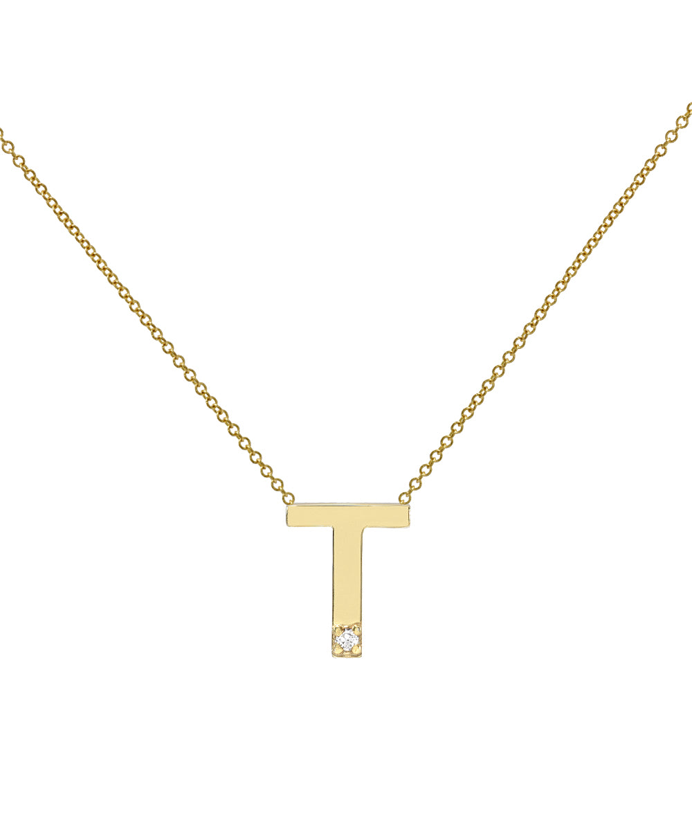 14KT Yellow Gold Initial Diamond Necklace 0.005 CT
