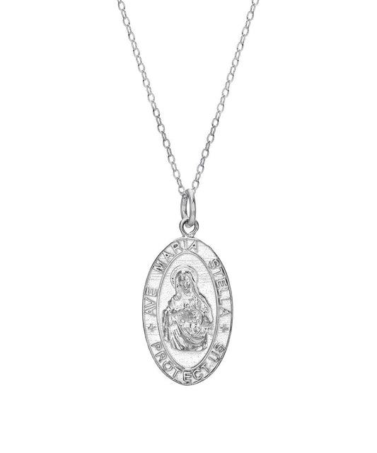 Sterling Silver Ave Maria Stella Mother Mary Sailor’s Protector Pendant Necklace