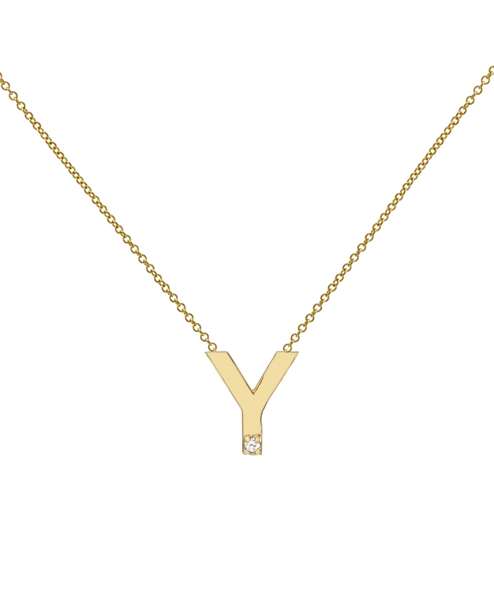 14KT Yellow Gold Initial Diamond Necklace 0.005 CT