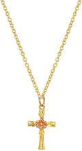 14 Karat Gold Two Tone Flower Cross Pendant Necklace, 18"