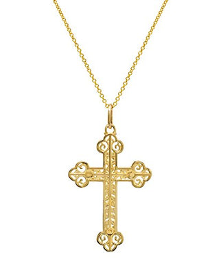 14 Karat Yellow Gold Cut Out Cross Pendant Necklace, 18