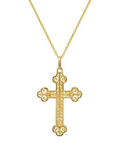 14 Karat Yellow Gold Cut Out Cross Pendant Necklace, 18"