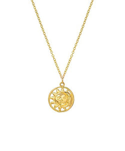14 Karat Yellow Gold Sun and Moon Pendant Necklace, 18"