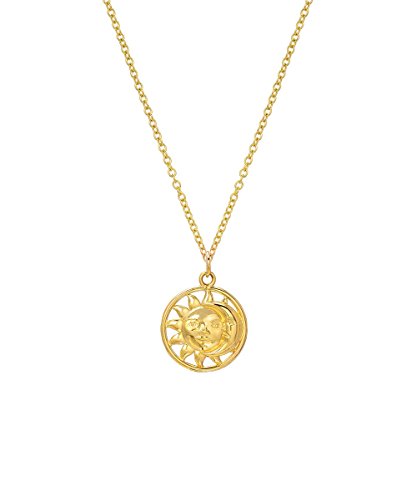 14 Karat Yellow Gold Sun and Moon Pendant Necklace, 18