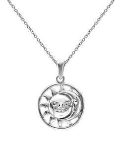 Sterling Silver Yin Yang Celestial Sun and Crescent Moon Pendant Necklace, 18"