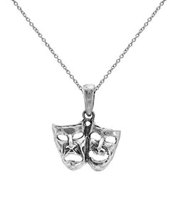 Sterling Silver Comedy Tragedy Mask Pendant Necklace, 18"