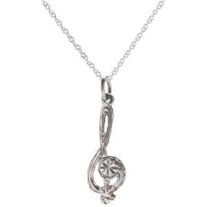 Sterling Silver Treble Clef Pendant Necklace, 18"