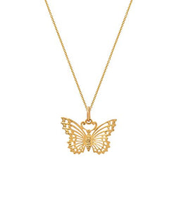14 Karat Yellow Open Wing Butterfly Pendant Necklace, 18"