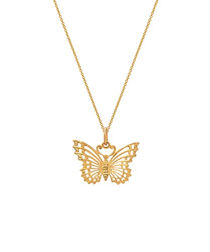 14 Karat Yellow Open Wing Butterfly Pendant Necklace, 18