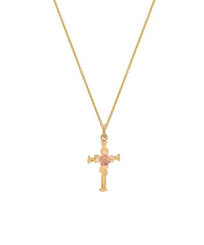 14 Karat Gold Two Tone Flower Cross Pendant Necklace, 18