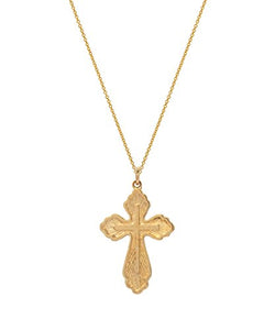14 Karat Yellow Gold Radiating Cross Pendant Necklace, 18"