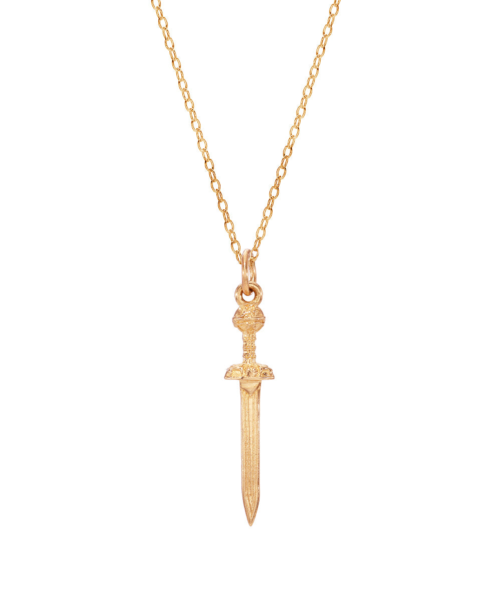 14KT Yellow Gold Gladius Sword Pendant, 18"