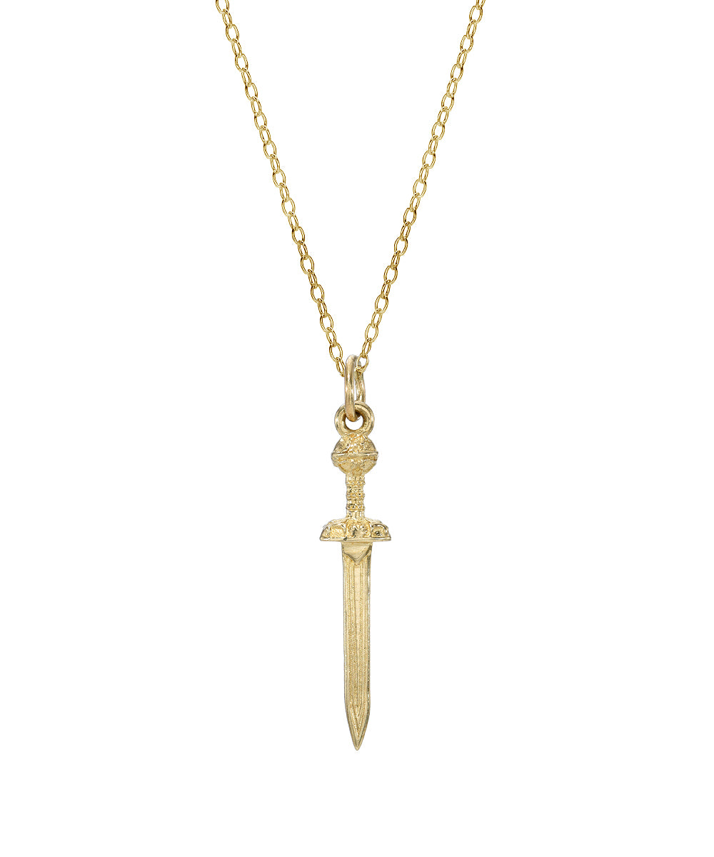 14KT Yellow Gold Gladius Sword Pendant, 18"