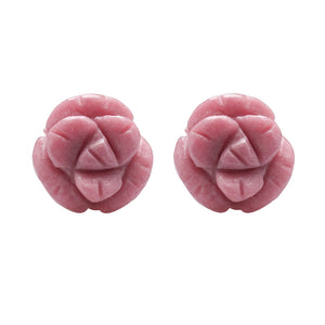 Hand Carved Natural Semi Precious Stone Flower Stud Earrings 10 mm