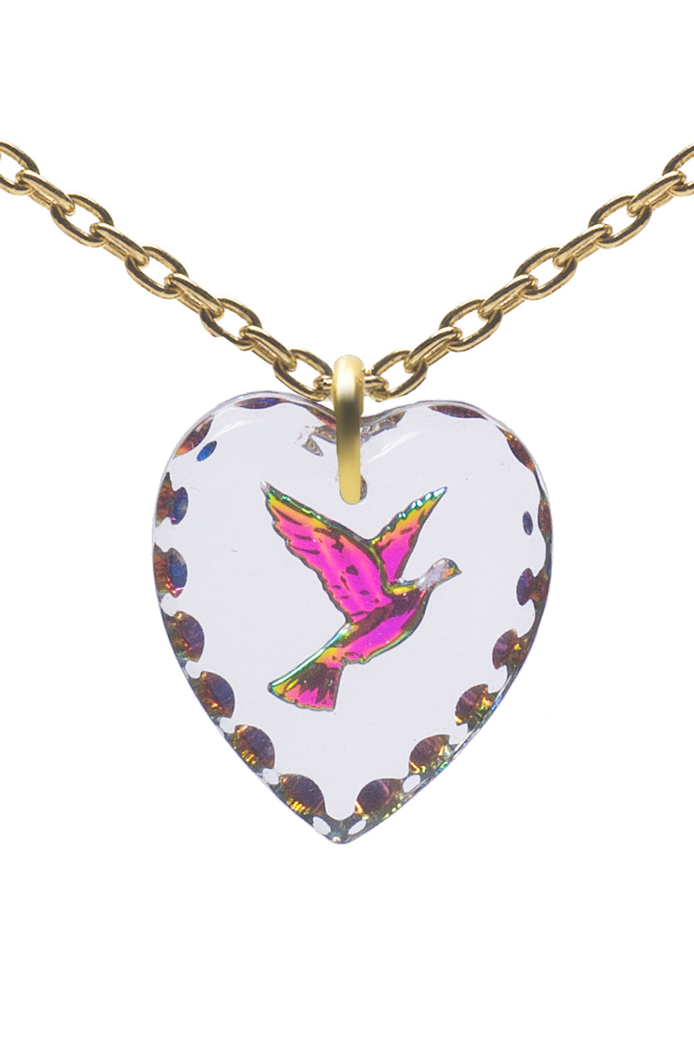 Glass Heart Pendant Necklace 18" â€“ Gold Plated Sterling Silver - 0.80"