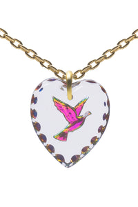 Glass Heart Pendant Necklace 18" – Gold Plated Sterling Silver - 0.80"