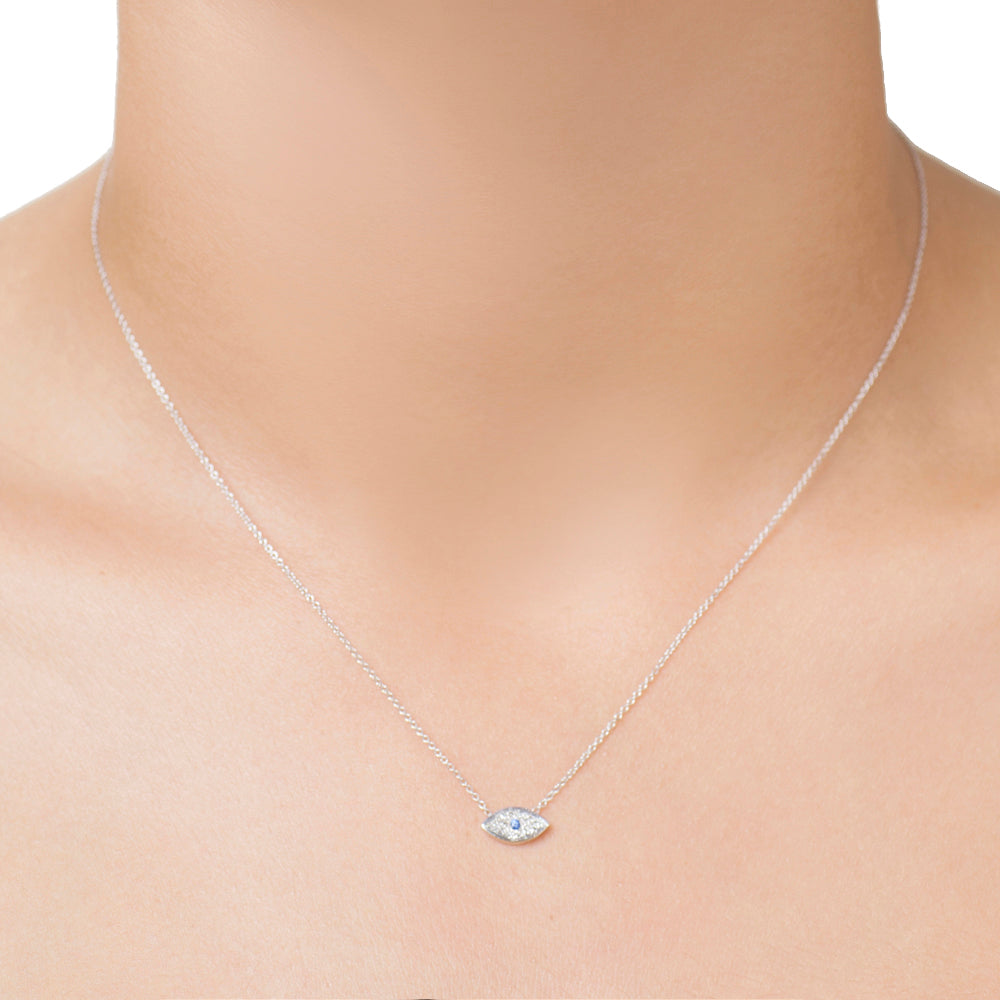 14K Gold PavÃ© Evil Eye Necklace 16" Pendant Necklace