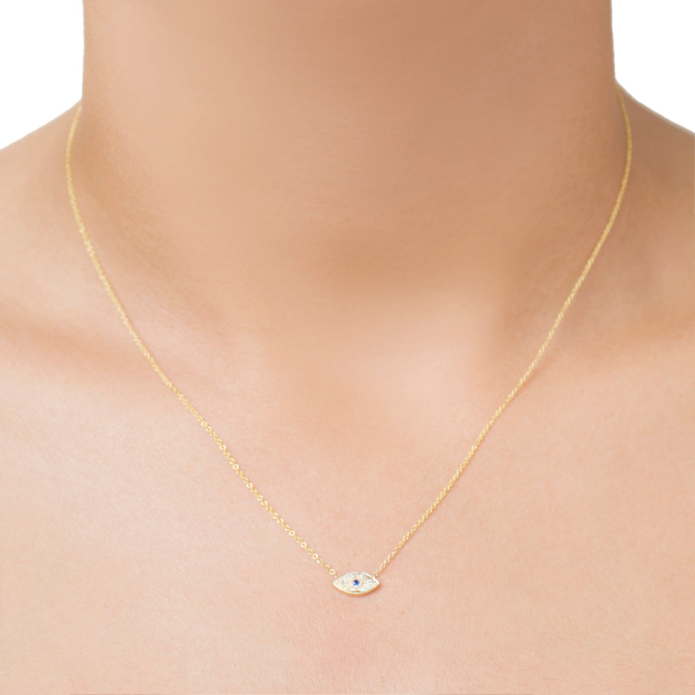 14K Gold PavÃ© Evil Eye Necklace 16" Pendant Necklace
