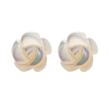 Hand Carved Natural Semi Precious Stone Flower Stud Earrings 10 mm