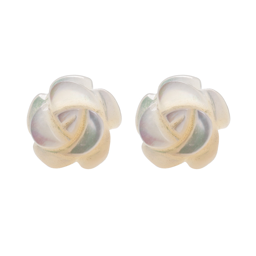 Hand Carved Natural Semi Precious Stone Flower Stud Earrings 10 mm