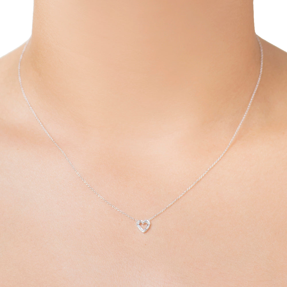 14KT Gold PavÃ© Diamond Open Heart Necklace, 16" Pendant Necklace