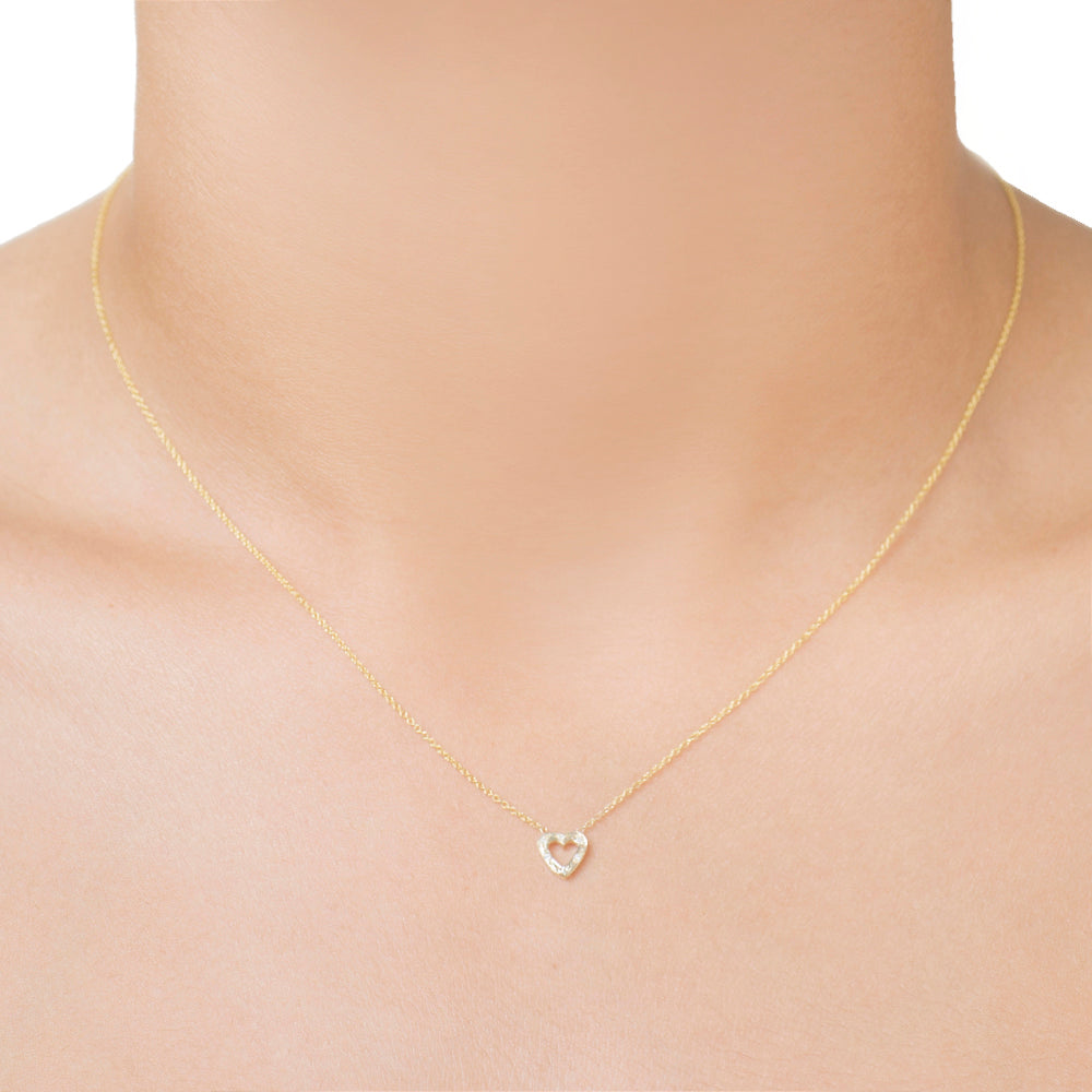 14KT Gold PavÃ© Diamond Open Heart Necklace, 16" Pendant Necklace