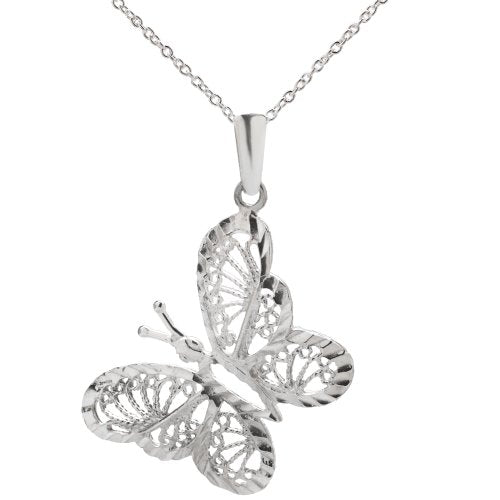 Sterling Silver Filigree Butterfly Pendant Necklace, 18"
