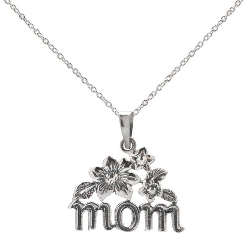 Sterling Silver Mom Floral Pendant Necklace
