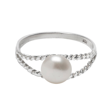 Sterling Silver Twist White Freshwater Cultured Pearl Ring - 7 mm