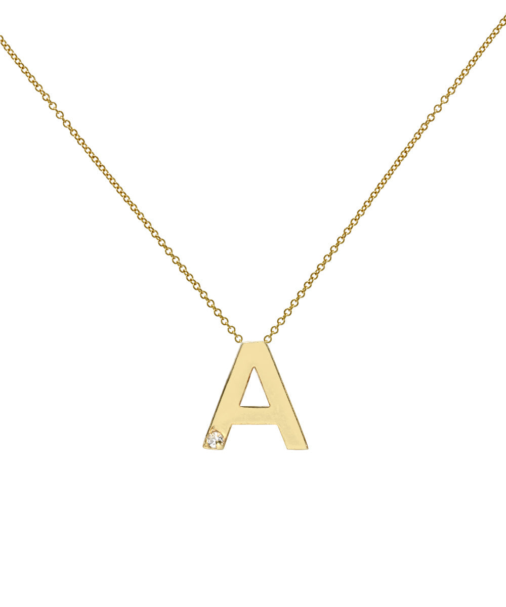 14KT Yellow Gold Letter Initial Diamond Necklace 0.005 CT