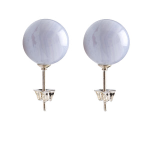 Sterling Silver Natural Agate Ball Stud Earrings