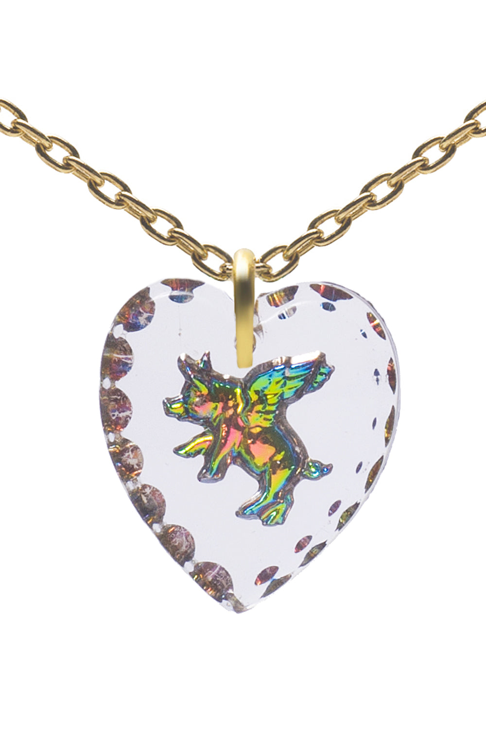 Glass Heart Pendant Necklace 18" Gold Plated Sterling Silver Cute Animal Charm - 0.55 x 0.51"