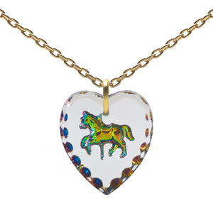 Glass Heart Pendant Necklace 18" Gold Plated Sterling Silver Cute Animal Charm - 0.55 x 0.51"
