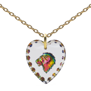 Glass Heart Pendant Necklace 18" – Gold Plated Sterling Silver - 0.80"