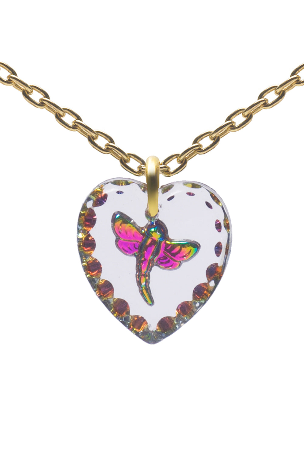 Glass Heart Pendant Necklace 18" Gold Plated Sterling Silver Cute Animal Charm - 0.55 x 0.51"