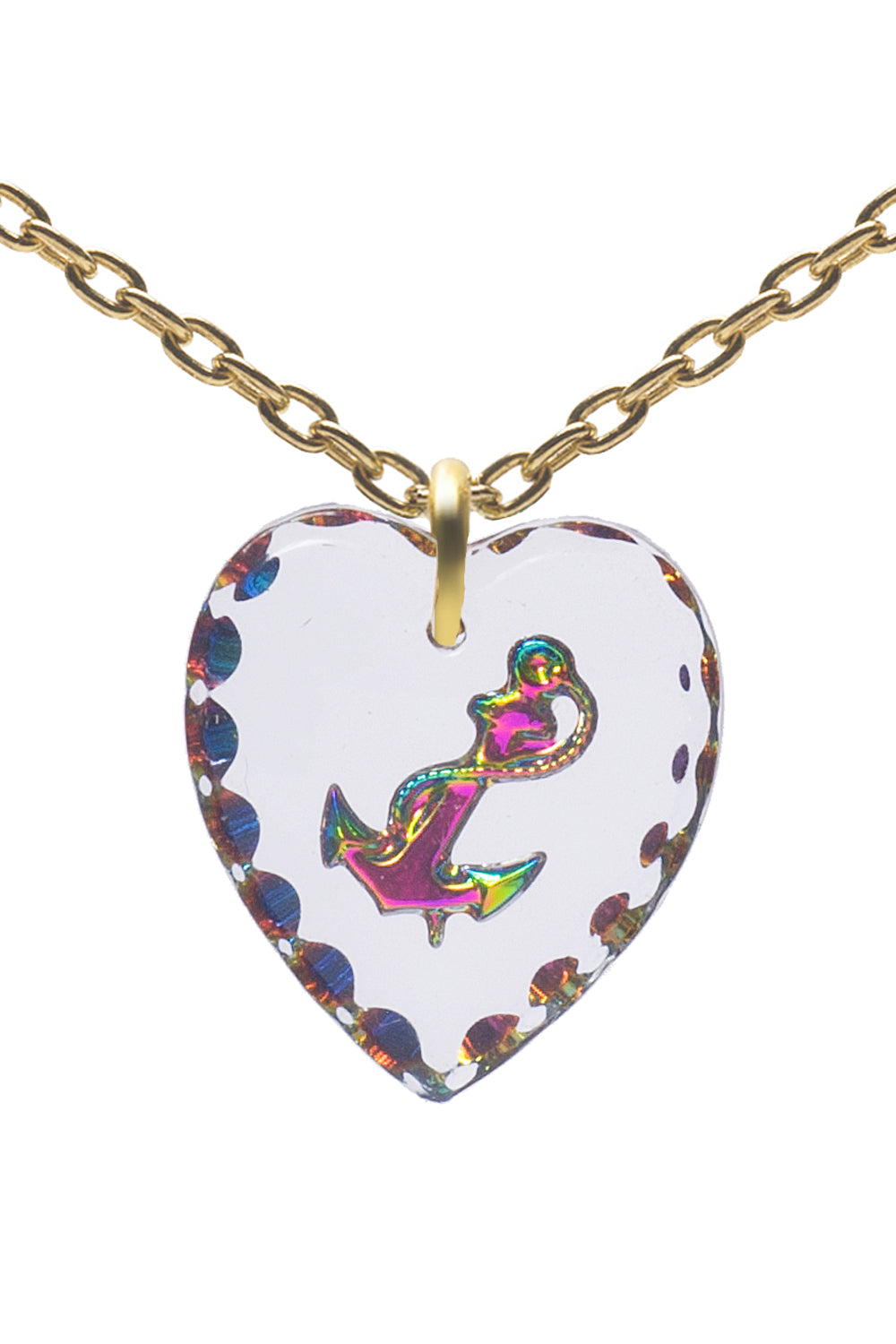Glass Heart Pendant Necklace 18" â€“ Gold Plated Sterling Silver - 0.80"
