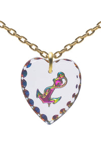 Glass Heart Pendant Necklace 18" – Gold Plated Sterling Silver - 0.80"