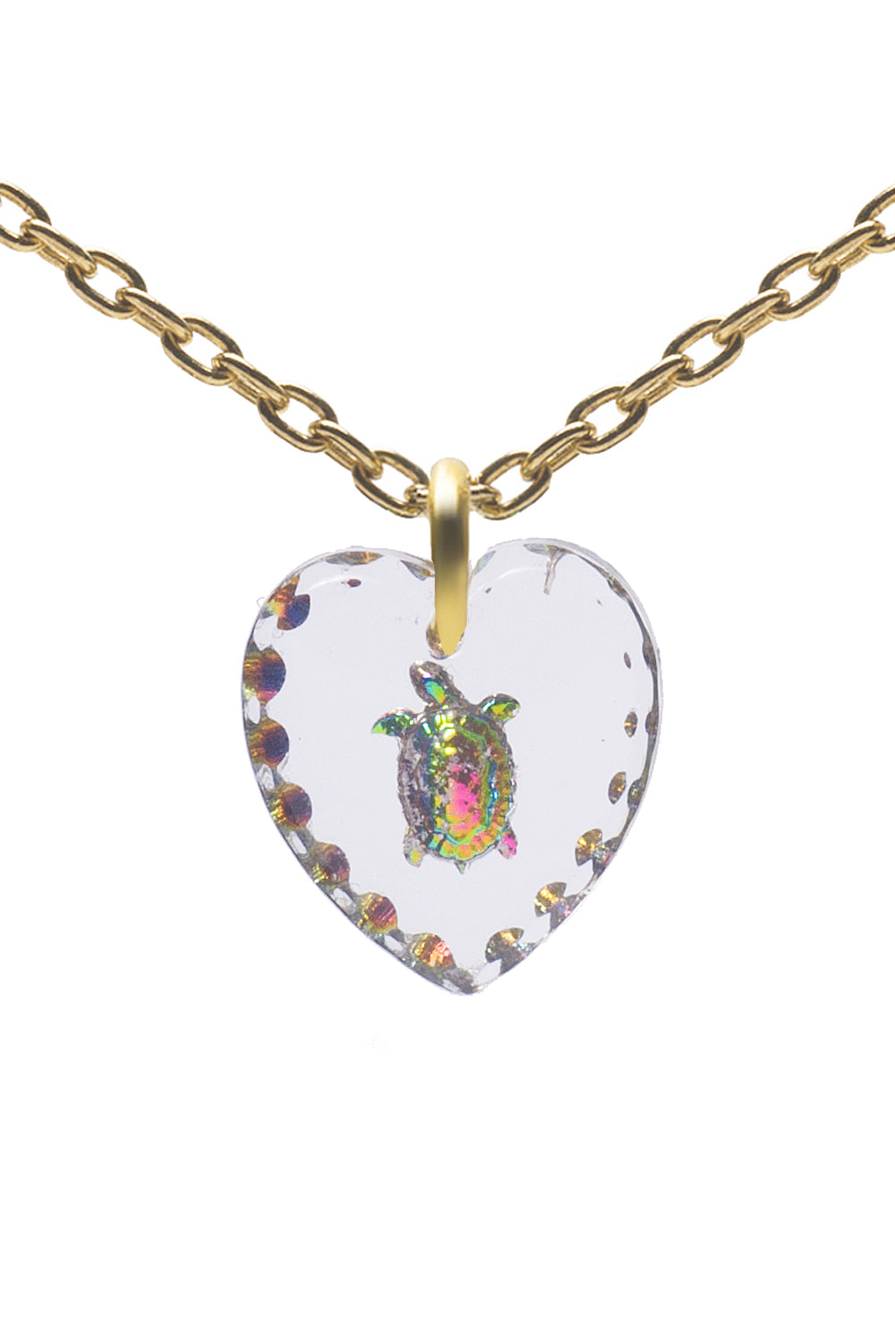 Glass Heart Pendant Necklace 18" Gold Plated Sterling Silver Cute Animal Charm - 0.55 x 0.51"