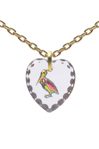 Glass Heart Pendant Necklace 18" Gold Plated Sterling Silver Cute Animal Charm - 0.55 x 0.51"
