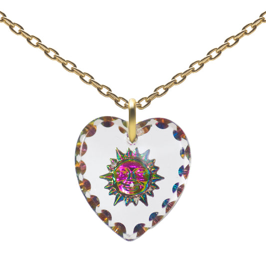 Glass Heart Pendant Necklace 18" Gold Plated Sterling Silver Cute Animal Charm - 0.55 x 0.51"