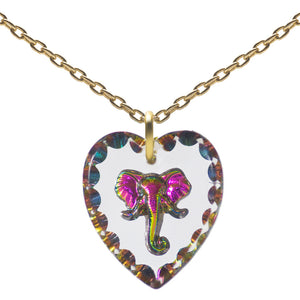 Glass Heart Pendant Necklace 18" Gold Plated Sterling Silver Cute Animal Charm - 0.55 x 0.51"