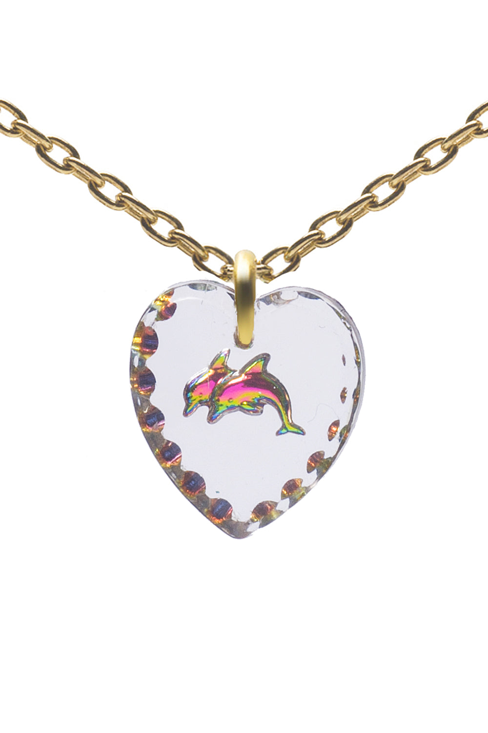 Glass Heart Pendant Necklace 18" Gold Plated Sterling Silver Cute Animal Charm - 0.55 x 0.51"