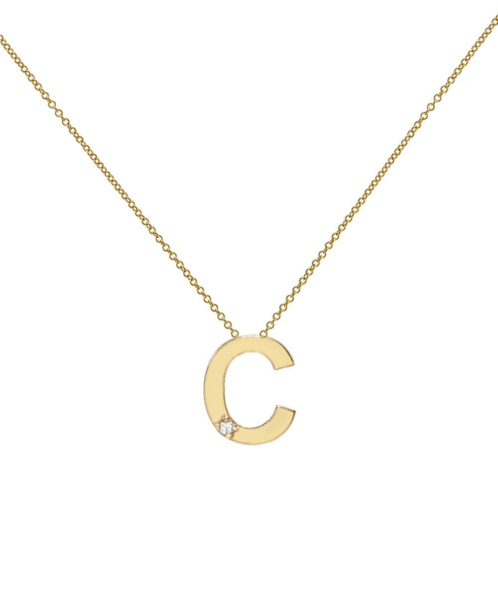 14KT Yellow Gold Letter Initial Diamond Necklace 0.005 CT