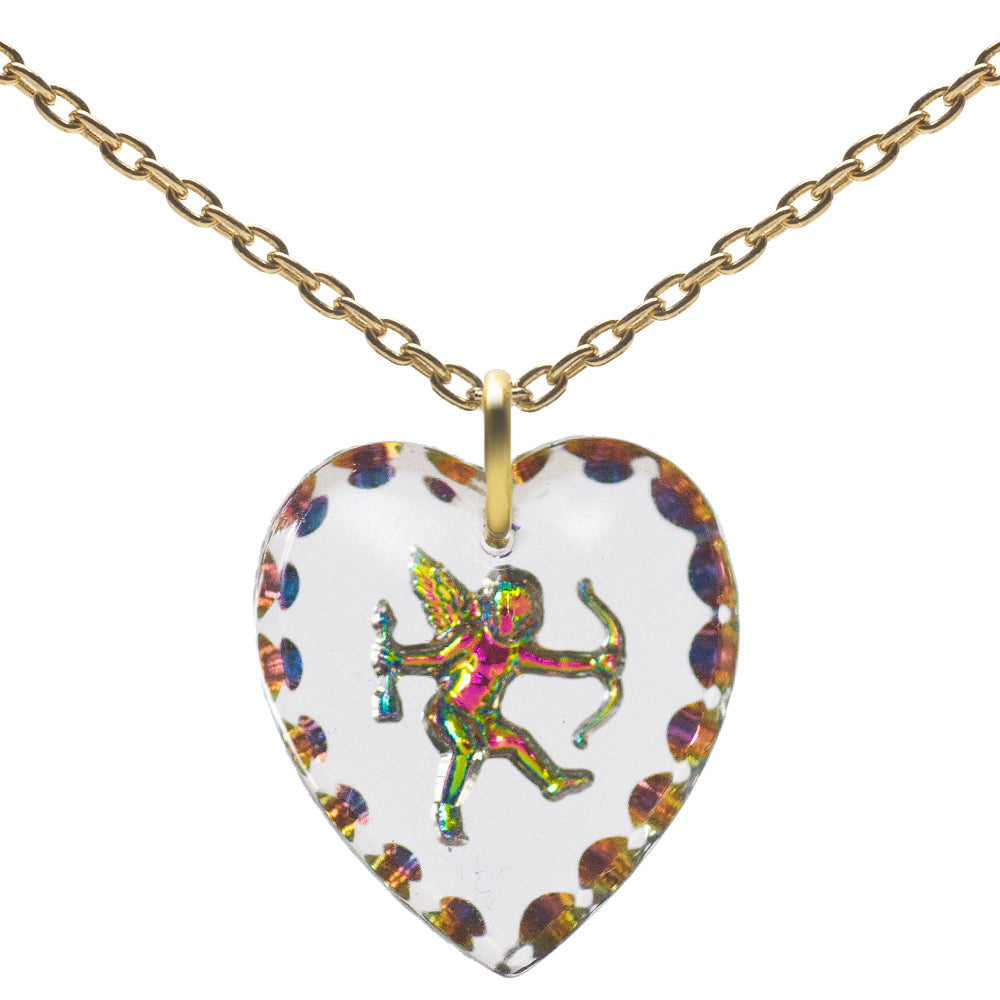 Glass Heart Pendant Necklace 18" â€“ Gold Plated Sterling Silver - 0.80"