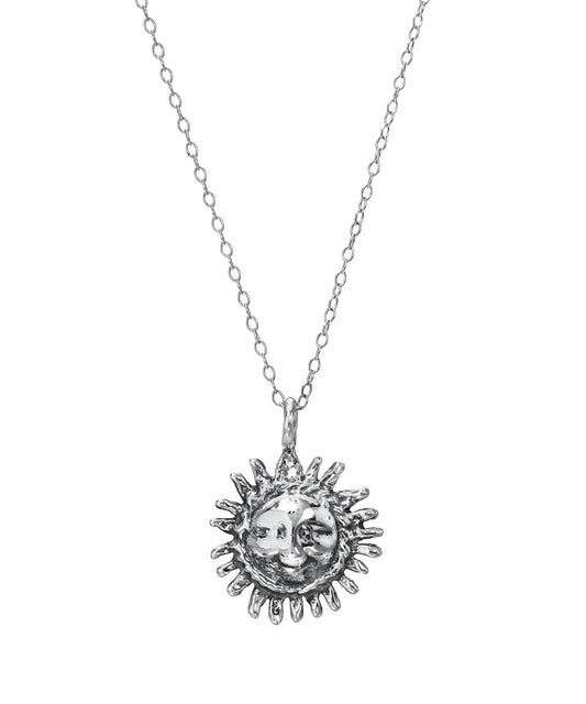 Sterling Silver Smiling Sun Pendant Necklace