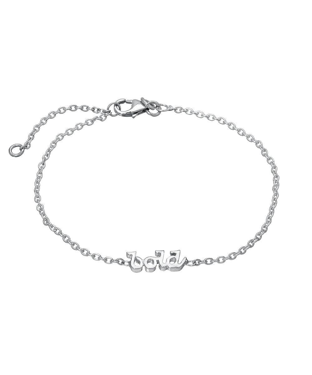 Sterling Silver Chain Wrist and Ankle Name Bracelet crafted from 925 sterling silver, featuring "bold" in lowercase script as the central charm and an adjustable clasp.